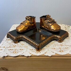Bronze Copper Baby Shoes on Stand